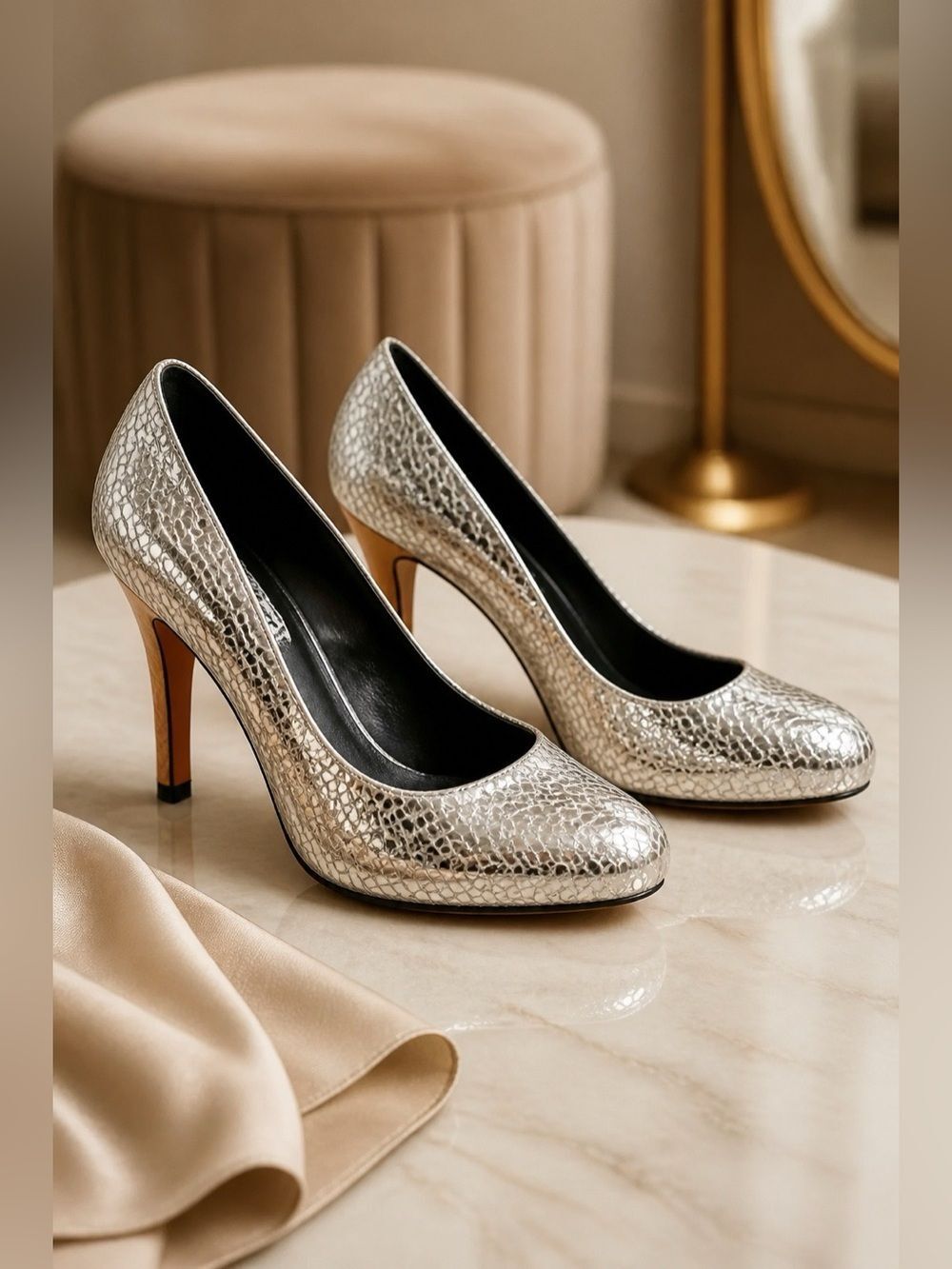 SILVER SNAKESKIN 4.5” HEELS by WHITE & BLACK S-8.5